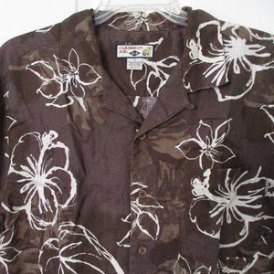 Caribbean Joe Mens S/S Brown Linen Hawaiian Shirt - Size XL